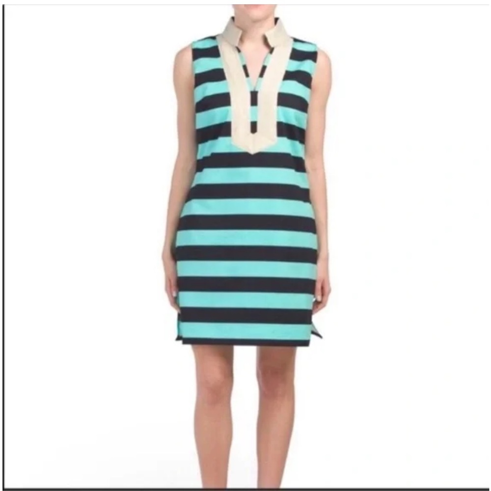 Sail to Sable Blue and navy with gold trim tunic dress